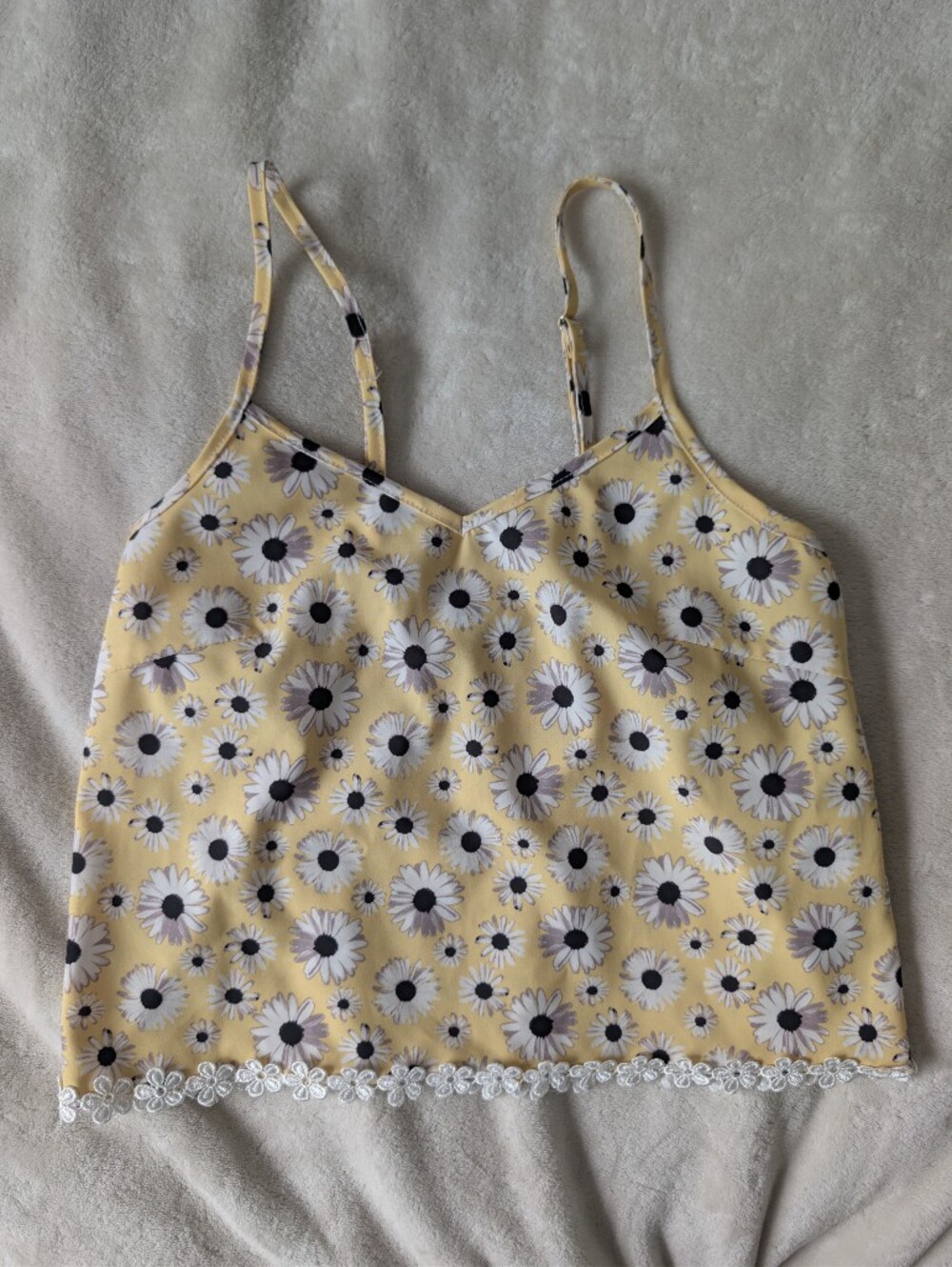 3/$30 Yellow Daisy Print Cami Tank with Lace Trim
